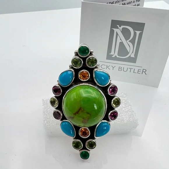🦋NICKY BUTLER RAJ LIMITED EDITION Sterling Silver Turquoise Multi Gem Ring SZ 9 - Picture 10 of 13